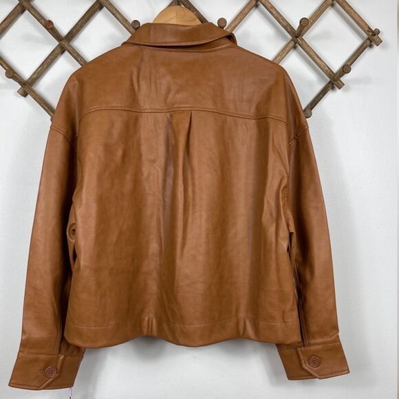 New Avec Les Filles Faux Leather Shacket in Cognac Women's Size L - Picture 3 of 8